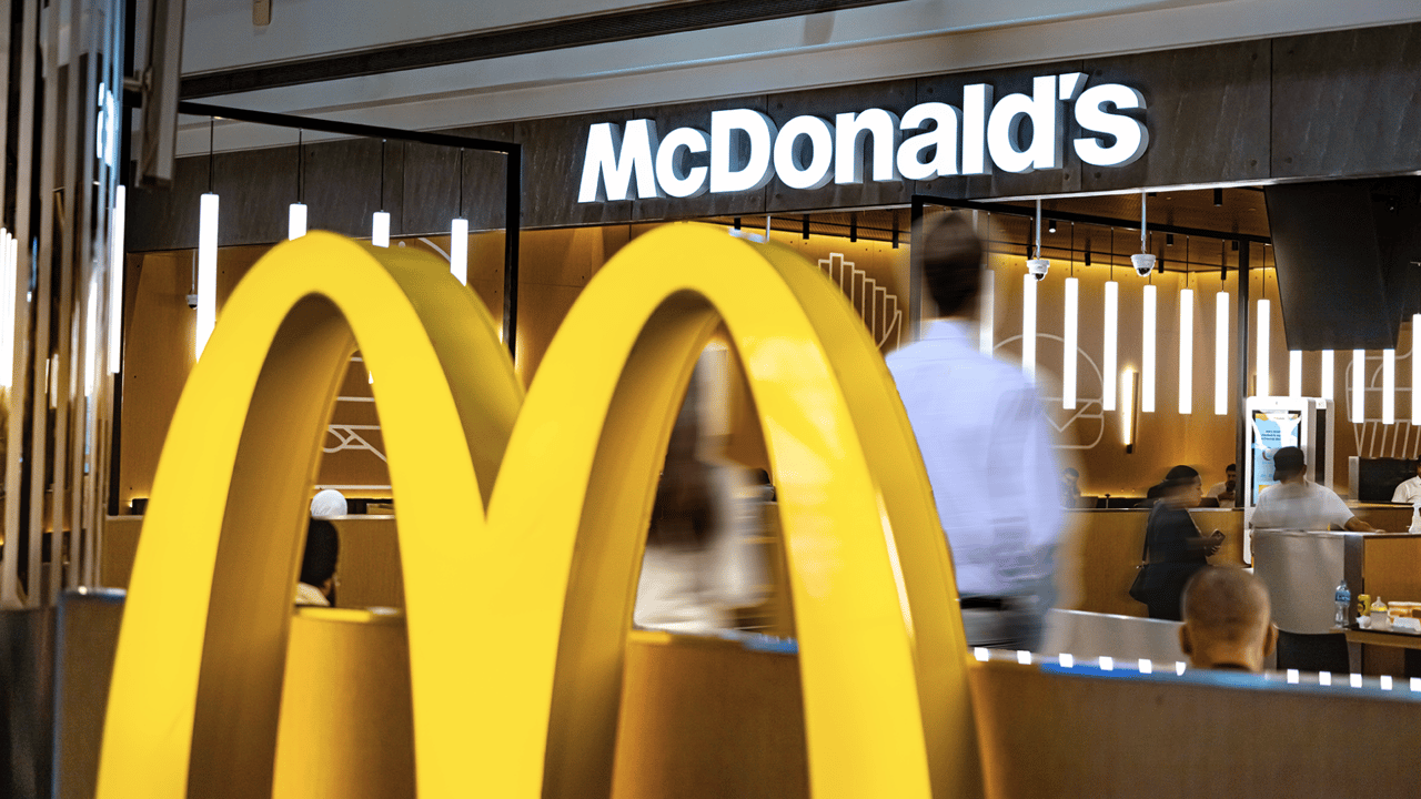 Design with McDonald's logo and inside of restaurant