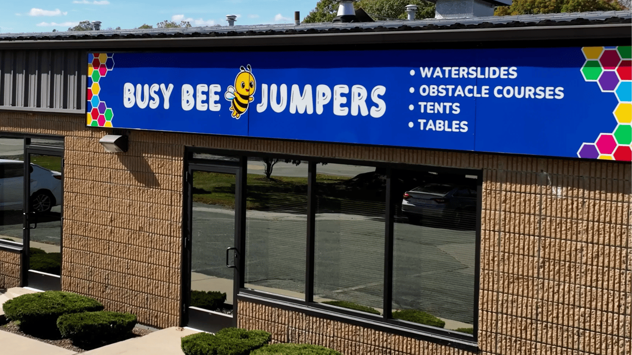 busy bee jumpers outside store