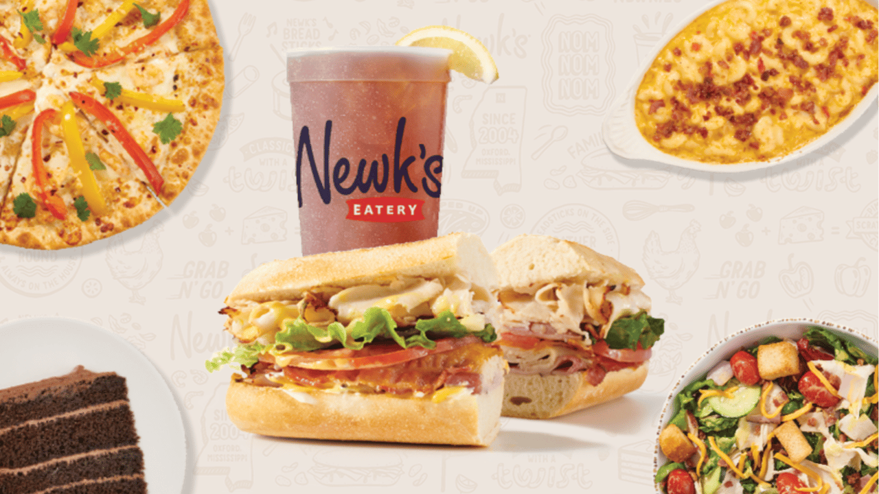 Design with Newk's food, dink and dessert